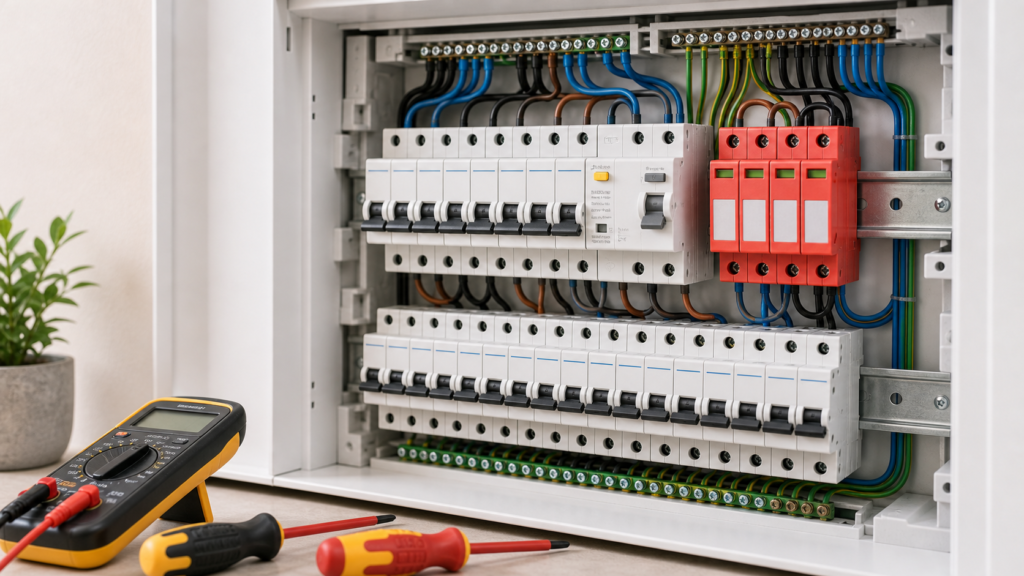 DR e DPS instalados em quadro eletrico residencial